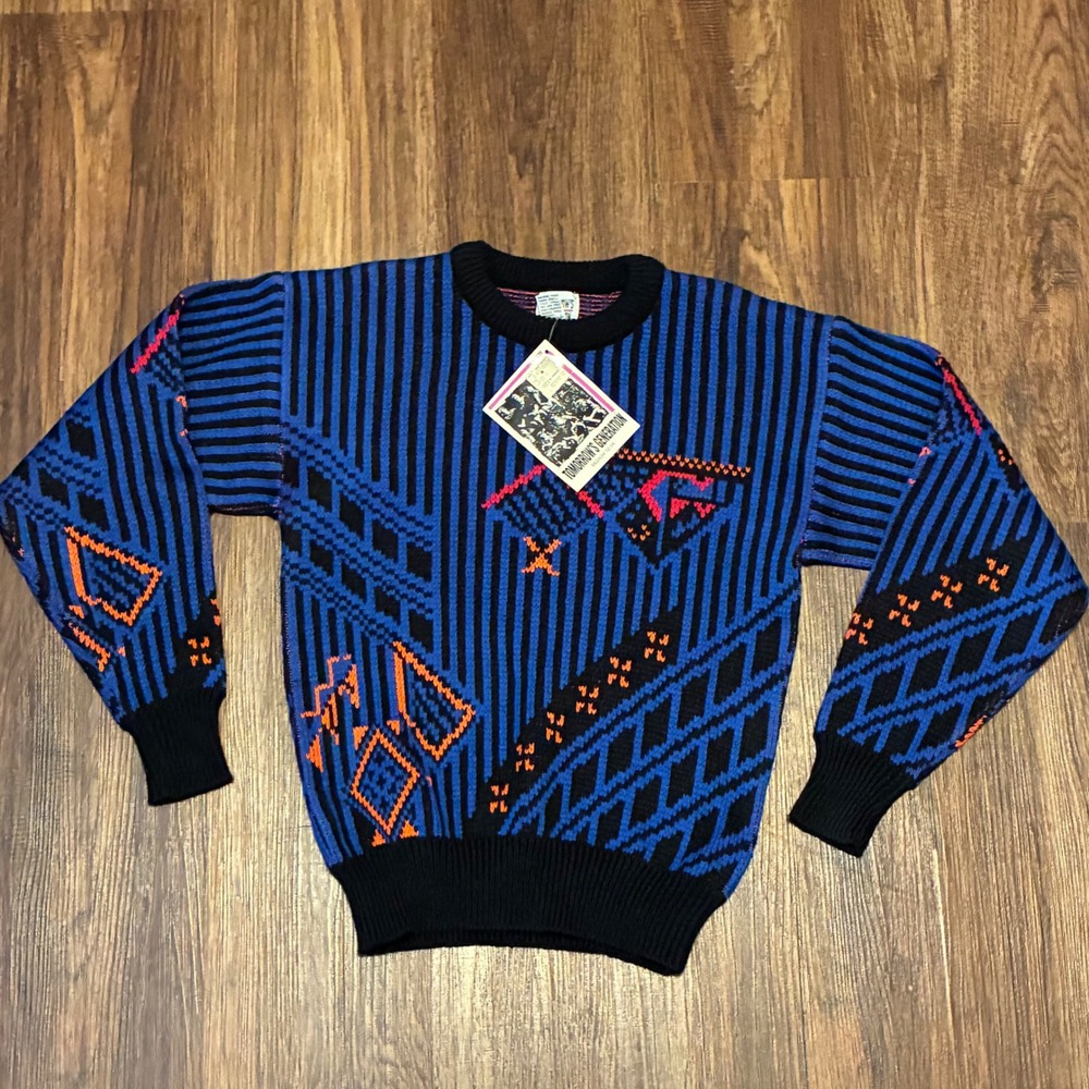 Vintage 80s Tomorrow's Generation Sweater‎ Youth M 12-14 NWT Geometric Knit